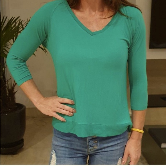 Marfinno green 3/4 length sleeve vneck soft blouse women's size XS - Picture 1 of 7